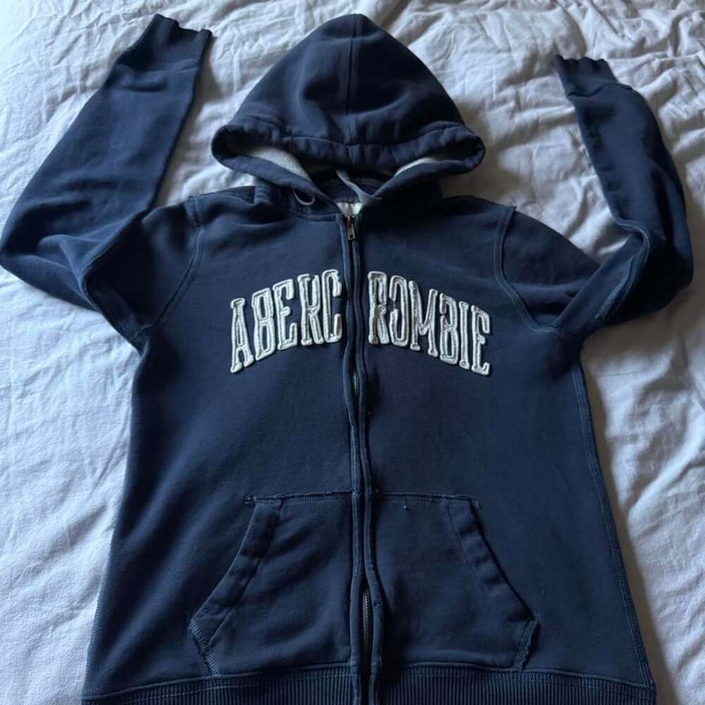 Abercrombie & Fitch Zip Up Hoodie Size L Navy Spellout Y2K